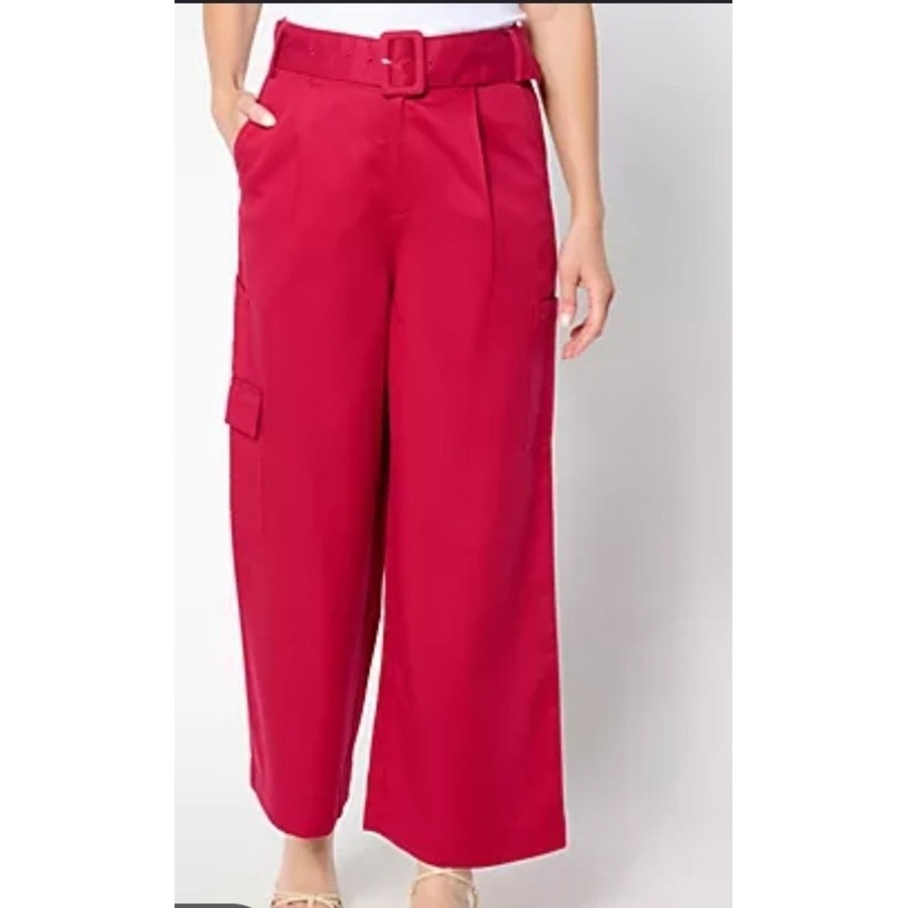 Studio Park x Amy Stran Red Lyocell Twill Belted Cargo Crop Pants 6P